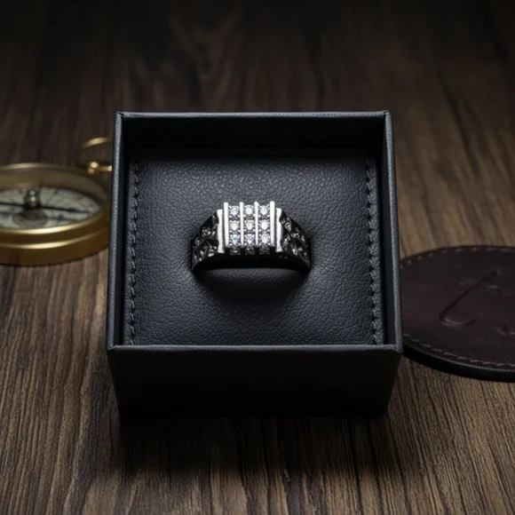 Heavy 8.7g Sterling Silver Men’s Nugget Ring • AAA Machine-Cut "Fire" CZ • NOS - Picture 6 of 7